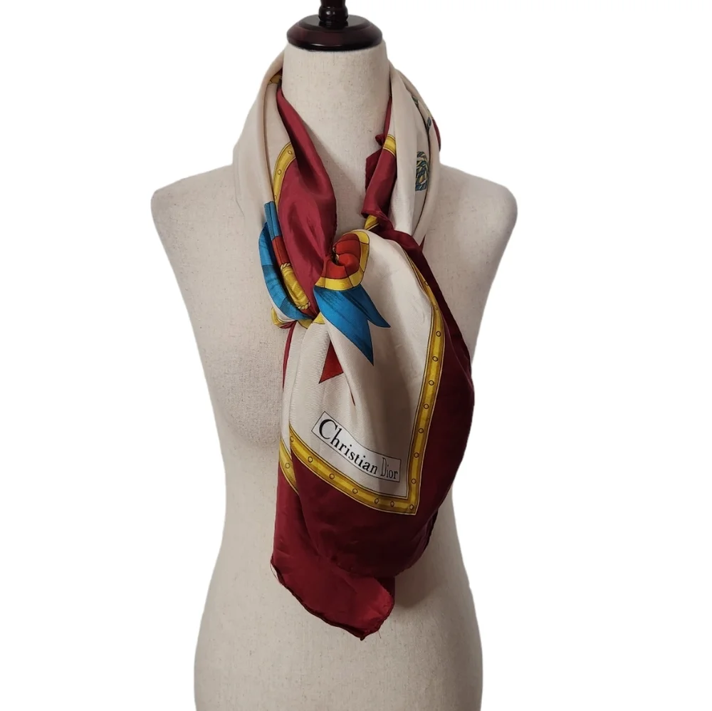 Christian Dior Silk Floral Bow Print Scarf
